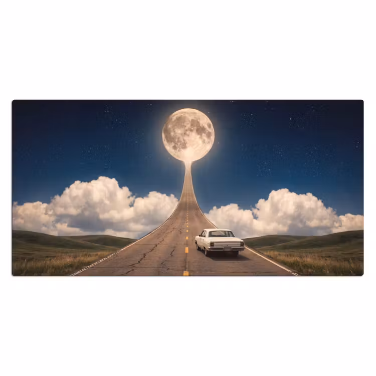 Desk Mat - Road - Moon - Night - Weg - Maan - Nacht Muismat XXL klein