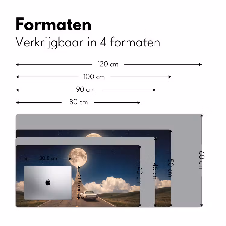 Desk Mat - Road - Moon - Night - Weg - Maan - Nacht Muismat XXL klein