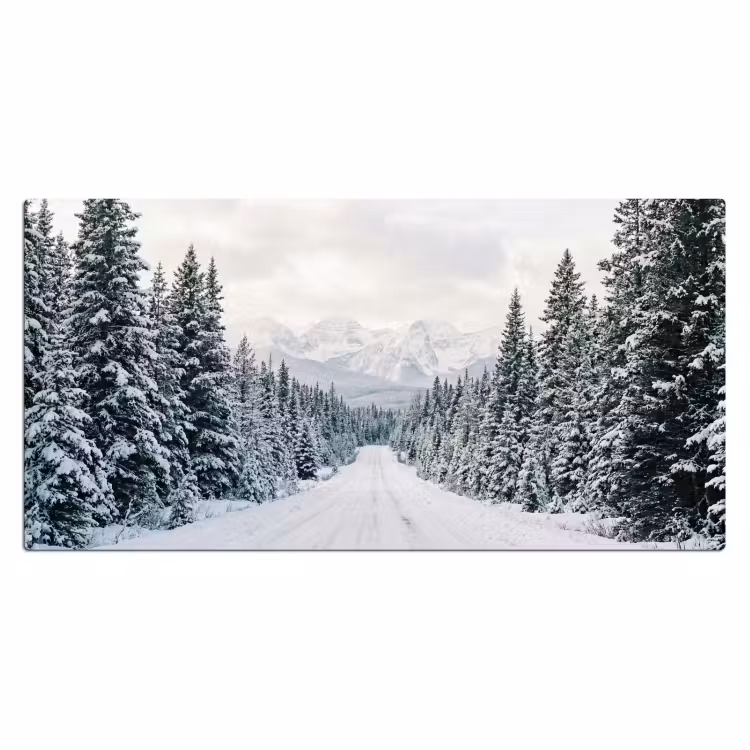 Weg - Sneeuw - Naaldbos - Winter - Avontuurlijk Muismat XXL klein -3d_leeg