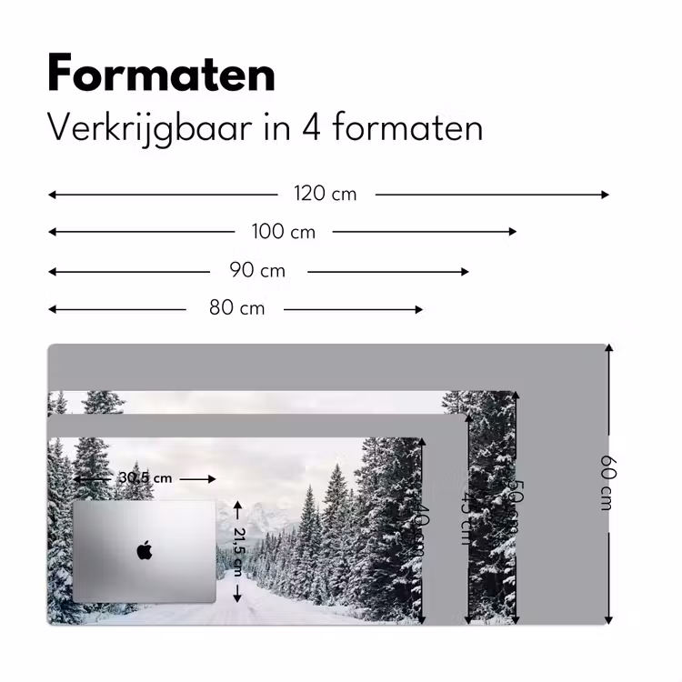 Weg - Sneeuw - Naaldbos - Winter - Avontuurlijk Muismat XXL klein -sfeer5