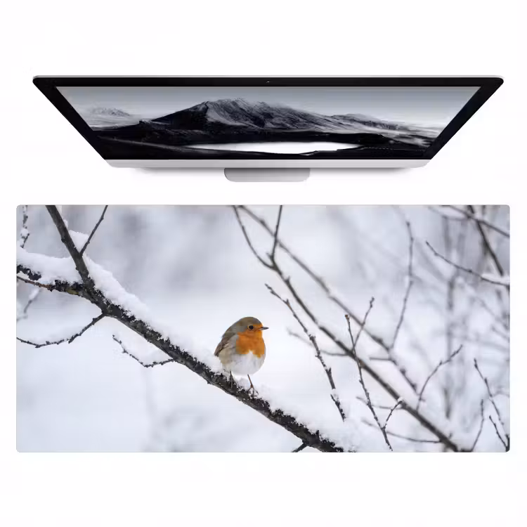 Roodborstje - Tak - Sneeuw - Winter - Levendig Muismat XXL klein -zzz3d