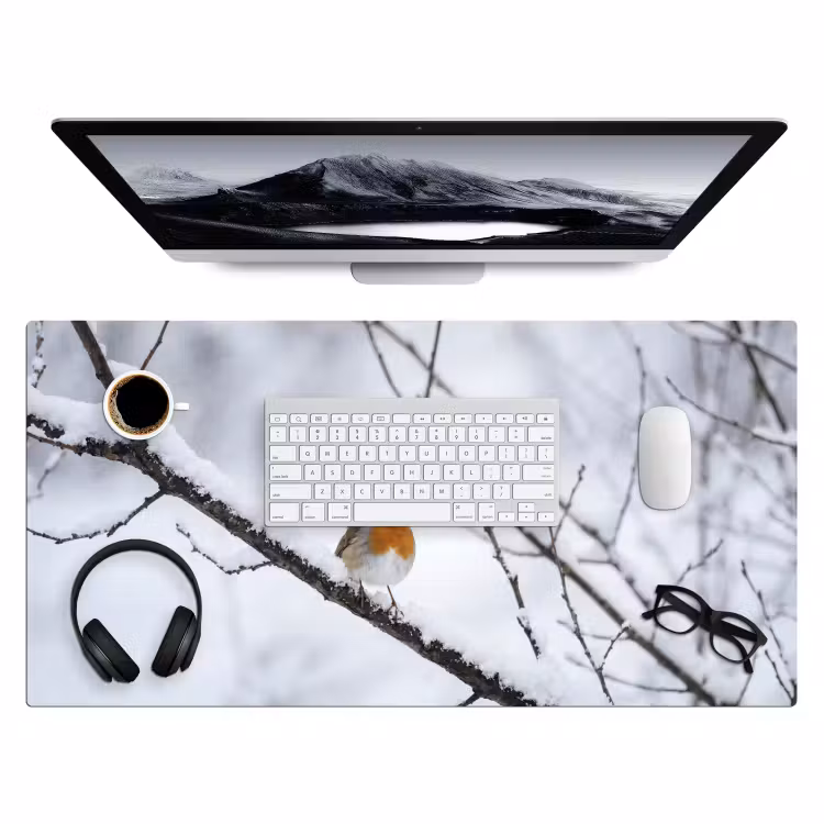 Roodborstje - Tak - Sneeuw - Winter - Levendig Muismat XXL klein -3d