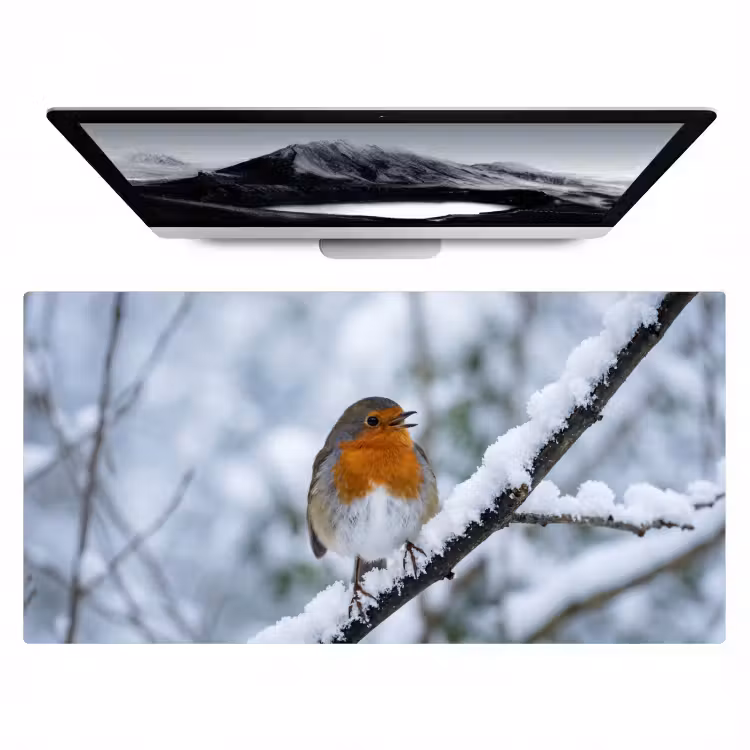 Roodborstje - Tak - Sneeuw - Winter - Levendig Muismat XXL klein -zzz3d