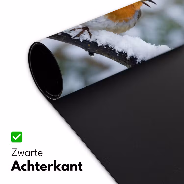 Roodborstje - Tak - Sneeuw - Winter - Levendig Muismat XXL klein -sfeer2