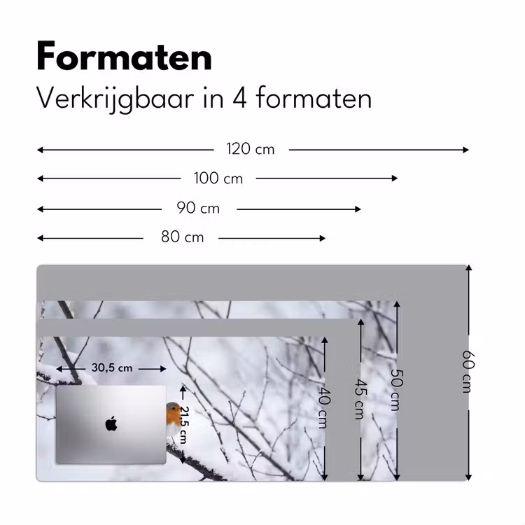 Roodborstje - Tak - Sneeuw - Winter - Levendig Muismat XXL klein -sfeer5