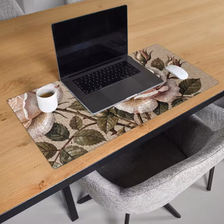 Roos - Mozaïek - Bloemen - Klassiek - Beige Muismat XXL klein -sfeer1