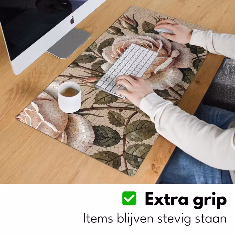 Roos - Mozaïek - Bloemen - Klassiek - Beige Muismat XXL klein -sfeer3