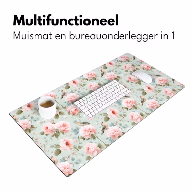 Rozen - Vogels - Pastel - Kleurrijk Muismat XXL klein 681 -sfeer4