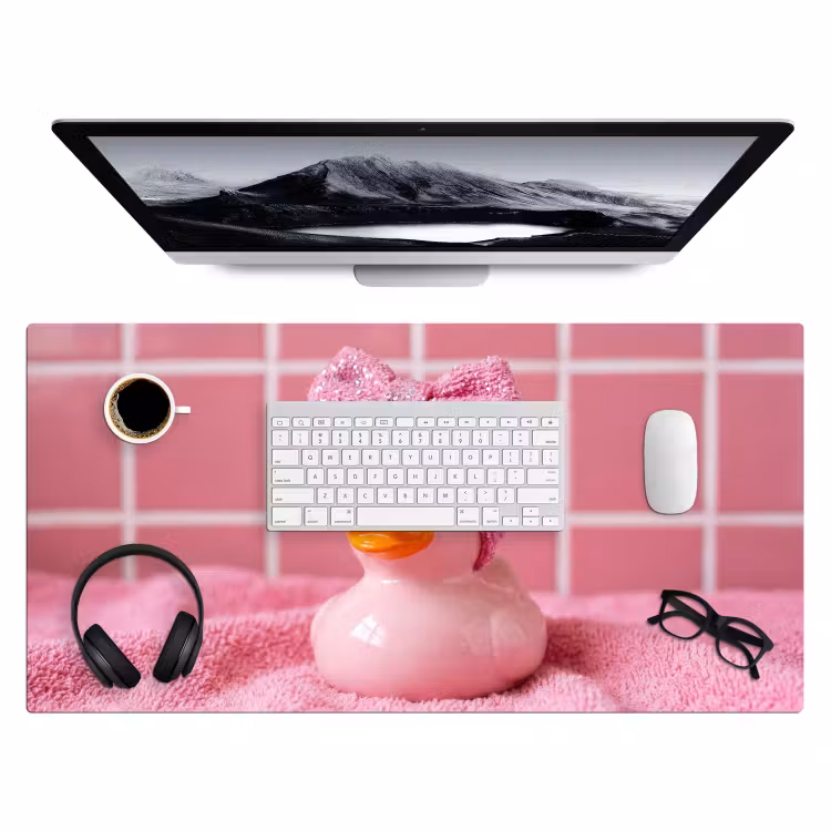 Badeend -Strik - Roze Muismat XXL klein -3d