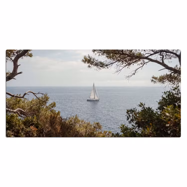 Desk Mat - Sailboat - trees - water - Zeilboot - bomen - water Muismat XXL klein