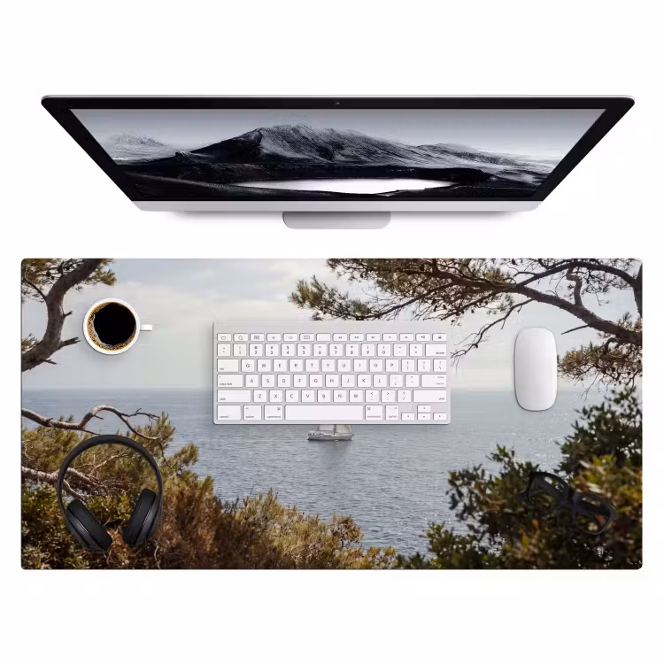 Desk Mat - Sailboat - trees - water - Zeilboot - bomen - water Muismat XXL klein
