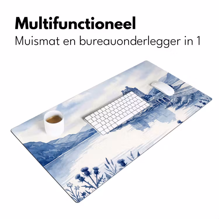 Schots - Kasteel - Blauw - Aquarel Muismat XXL klein -sfeer4