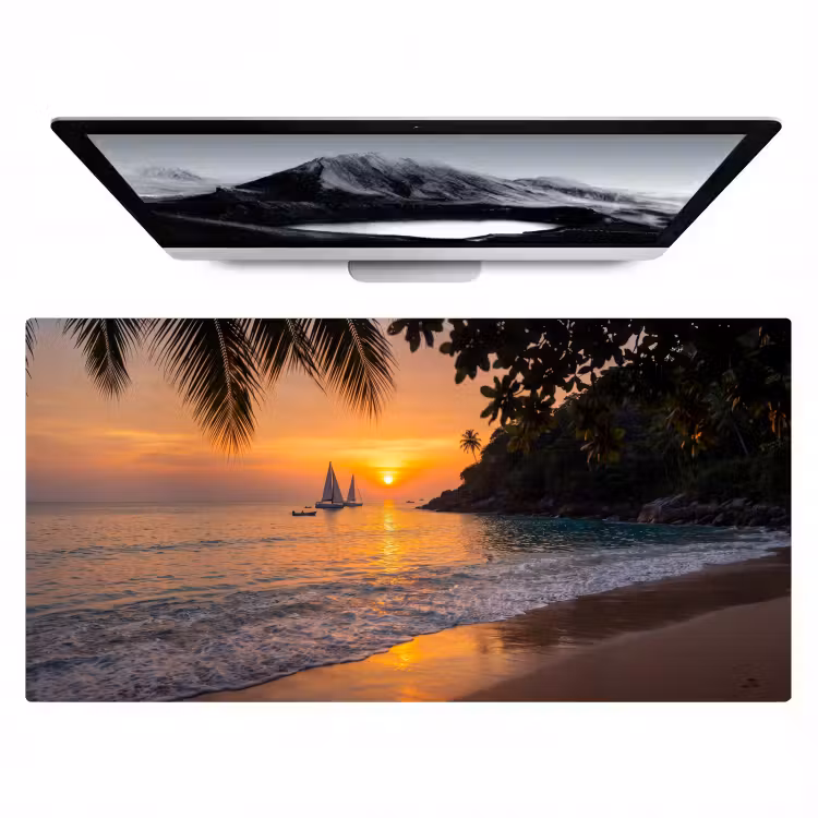 Zee - Zonsondergang - Boot - Natuur - Oranje Muismat XXL klein -zzz3d