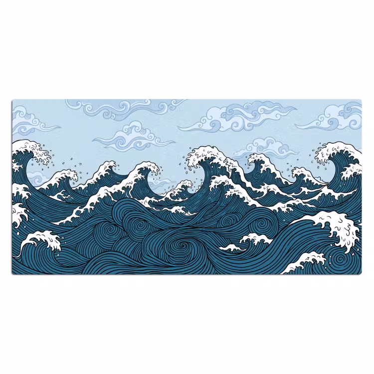 Zee - Golven - Japans - Natuur - Blauw Muismat XXL klein -3d_leeg