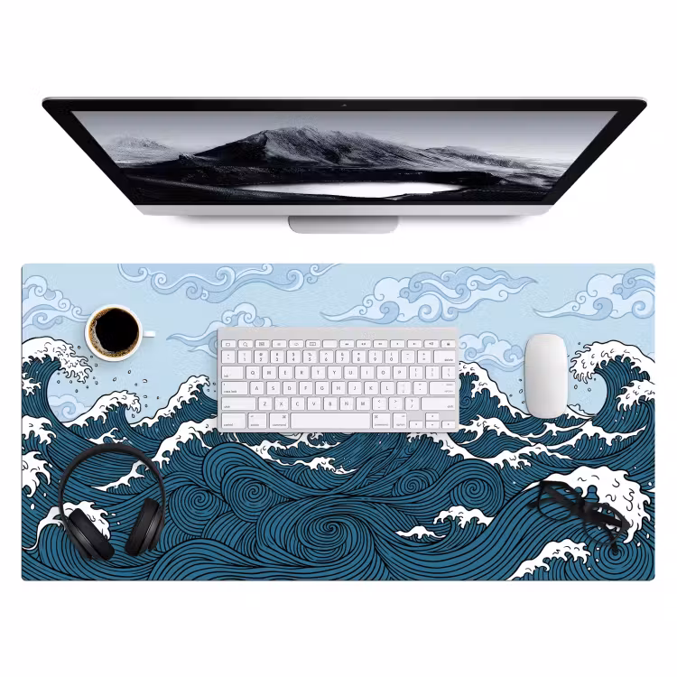 Zee - Golven - Japans - Natuur - Blauw Muismat XXL klein -3d