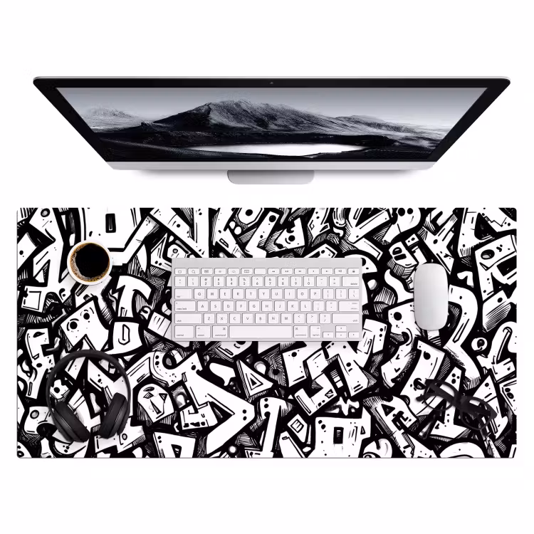 Vormen - Letters - Graffiti - Zwart Muismat XXL klein -3d