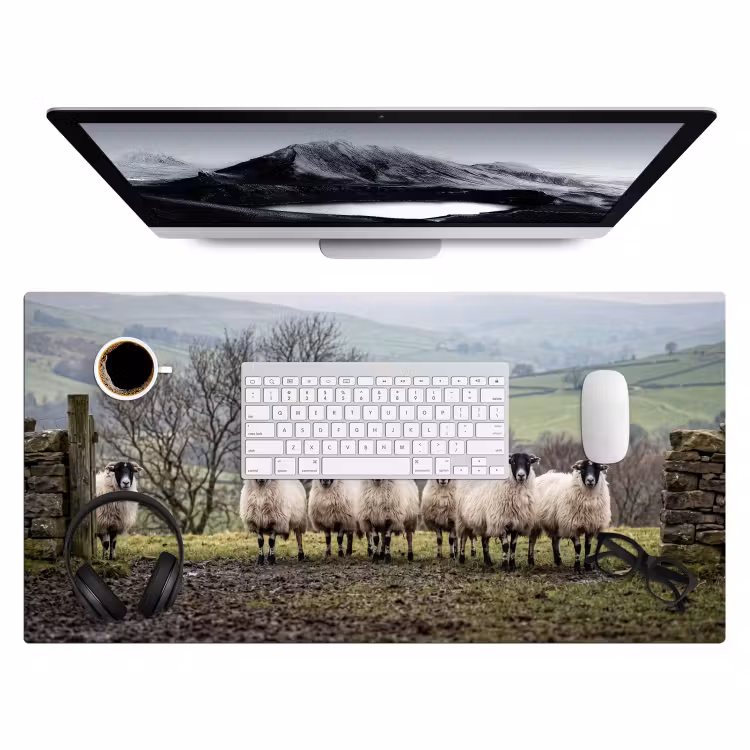 Schapen - Rij - Weide - Dieren - Platteland Muismat XXL klein -3d