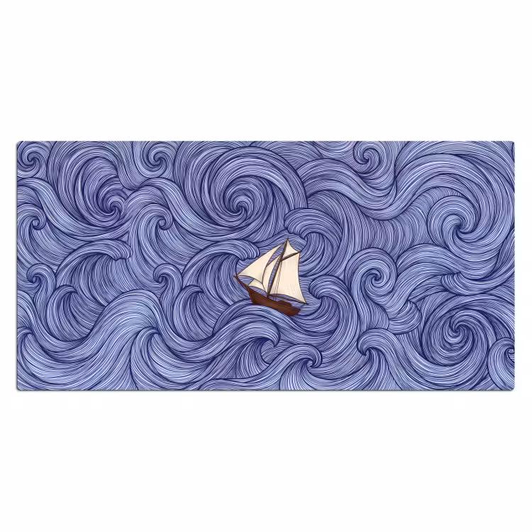 Schip - Golven - Zee - Illustratie - Blauw Muismat XXL klein -3d_leeg