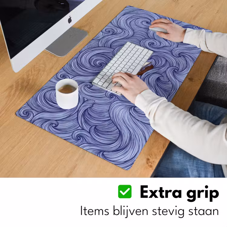 Schip - Golven - Zee - Illustratie - Blauw Muismat XXL klein -sfeer3