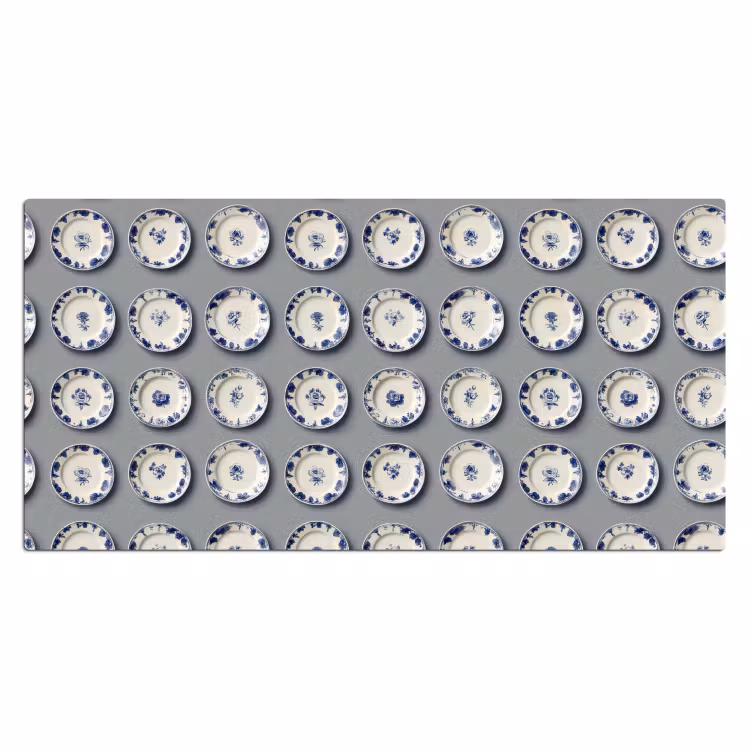 Borden - Bloemen - Blauw - Wit Muismat XXL klein 681 -3d_leeg