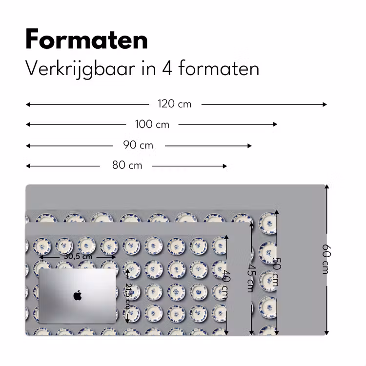 Borden - Bloemen - Blauw - Wit Muismat XXL klein 681 -sfeer5