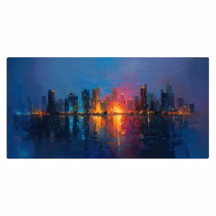 Skyline - Penseelstreken - Donkerblauw - Lichtgevend Muismat XXL klein -3d_leeg