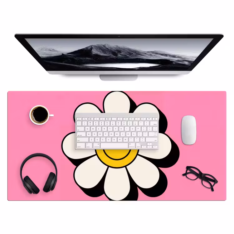 Smiley - Bloem - Roze Muismat XXL klein -3d