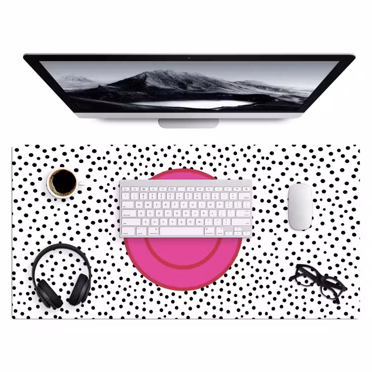 Smiley - Roze - Stippen Muismat XXL klein -3d