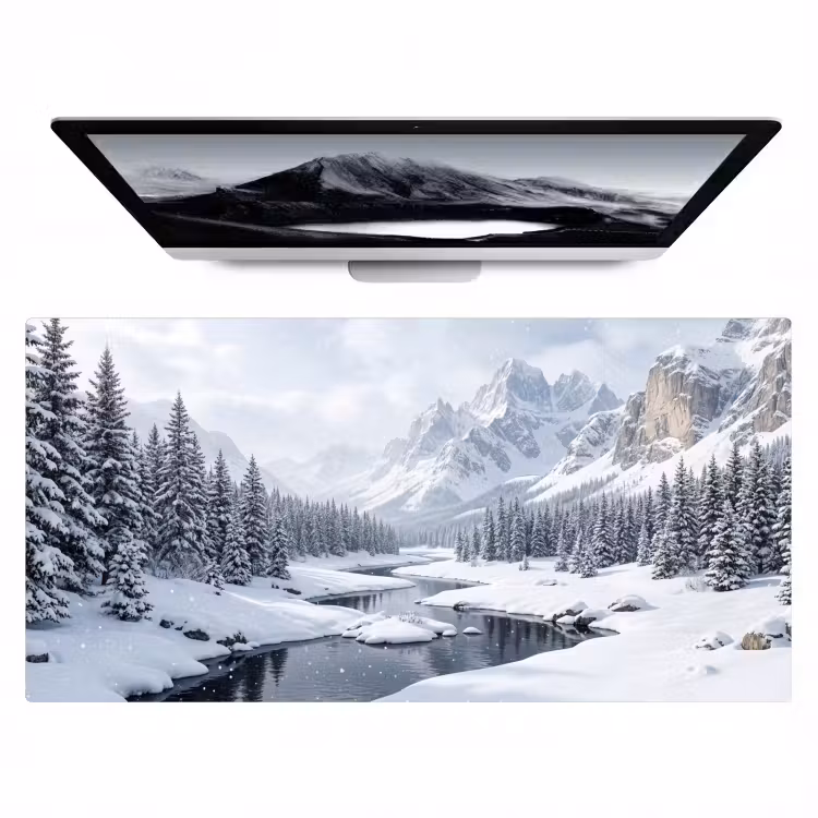 Sneeuwlandschap - Bergen - Rivier - Winter Muismat XXL klein -zzz3d