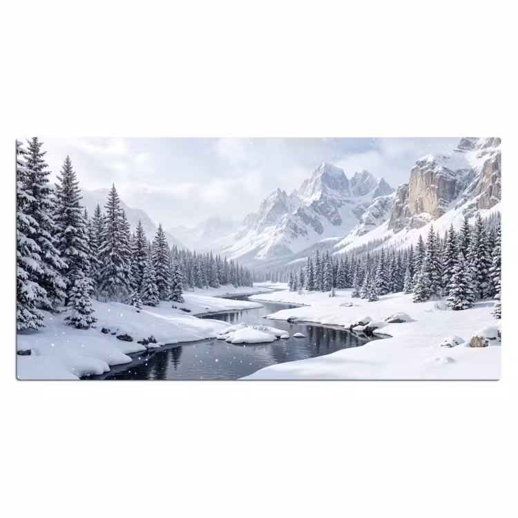 Sneeuwlandschap - Bergen - Rivier - Winter Muismat XXL klein -3d_leeg