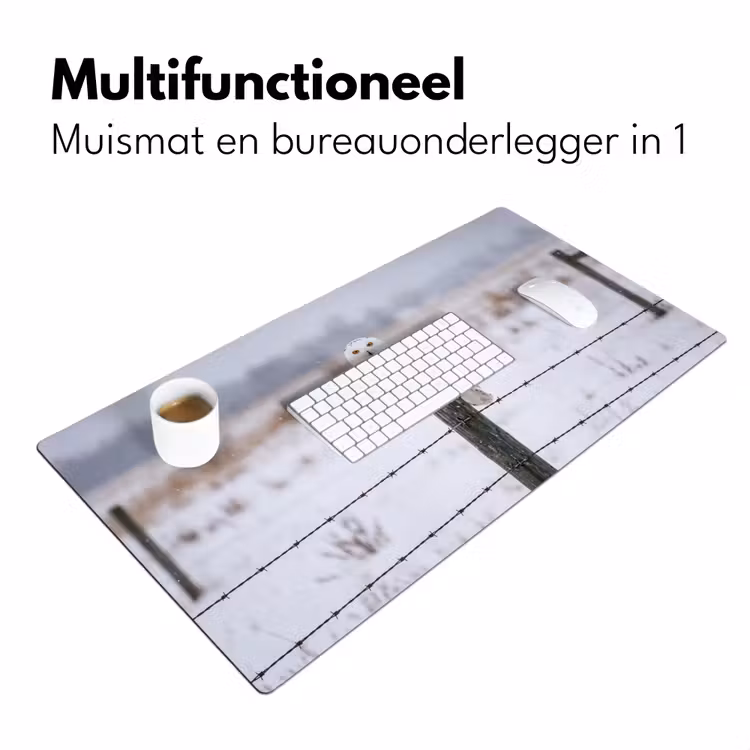 Sneeuwuil - Hek - Sneeuw - Wit Muismat XXL klein -sfeer4