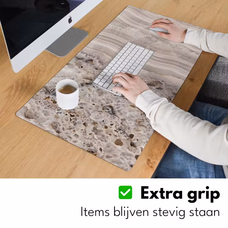 Steen - Textuur - Abstract - Beige - Wit Muismat XXL klein -sfeer3