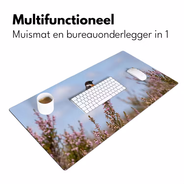 Roodborsttapuit - Heide - Paars - Natuur - Sfeervol Muismat XXL klein -sfeer4