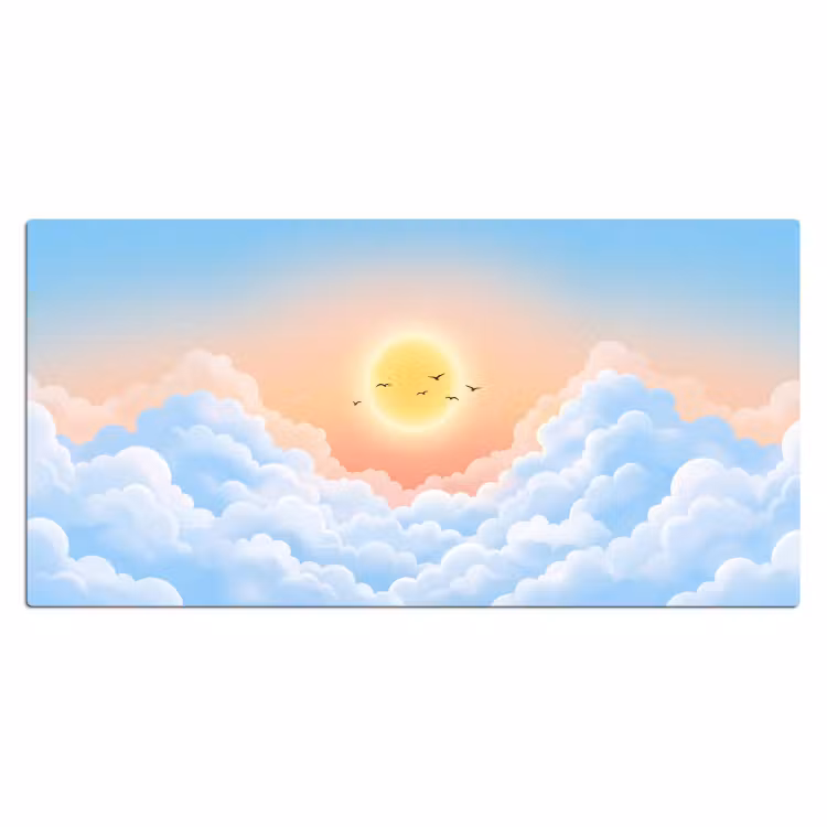 Zon - Vogels - Lucht - Natuur - Geel Muismat XXL klein -3d_leeg