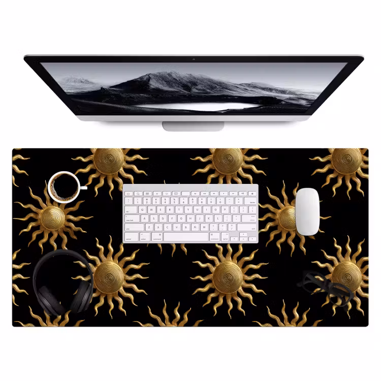 Zon - Patroon - Luxe - Goud - Zwart Muismat XXL klein 681 -3d