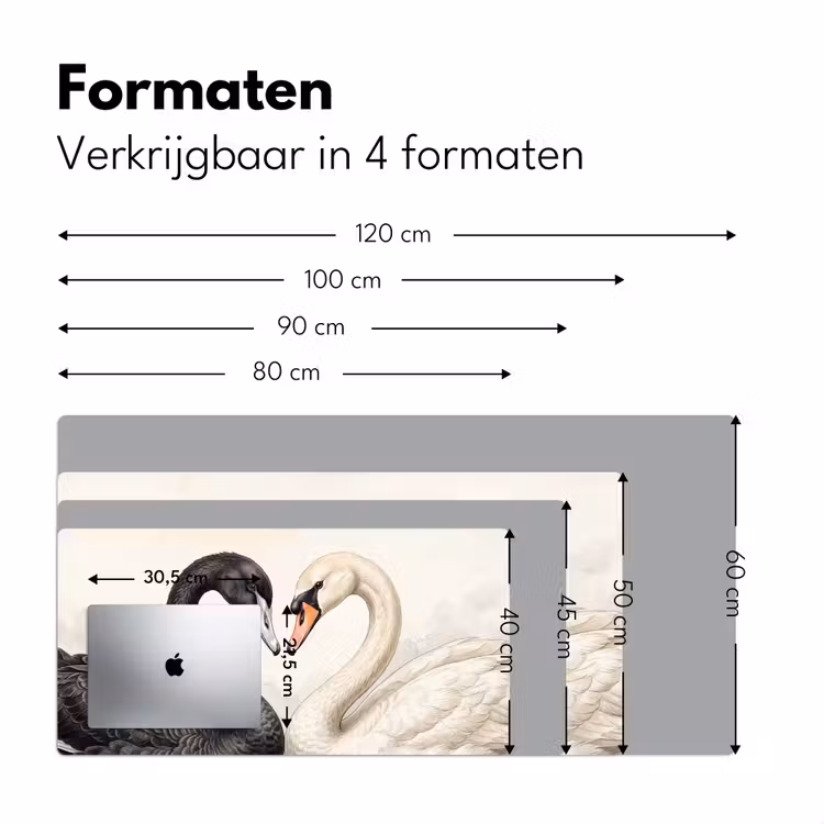 Zwanen - Hartvorm - Dieren Muismat XXL klein -sfeer5