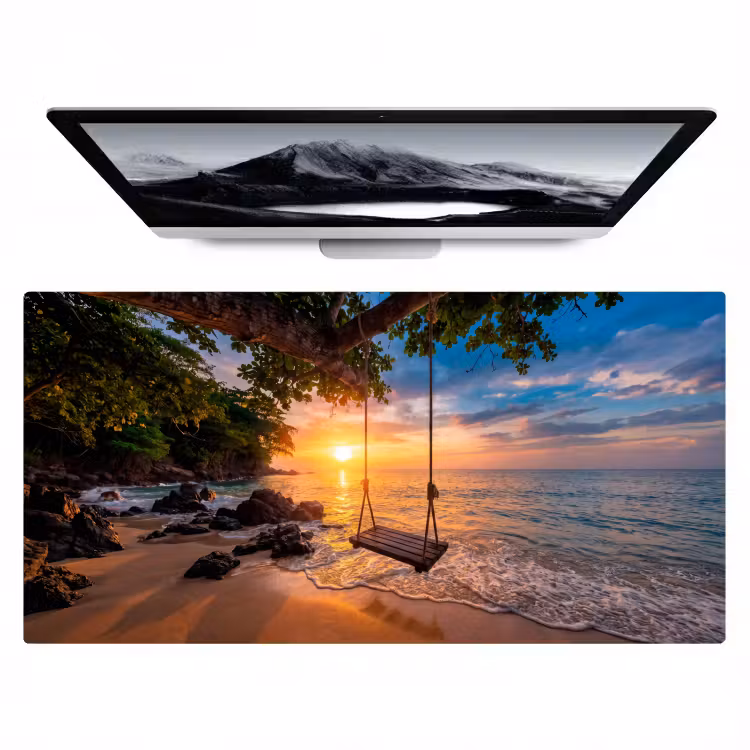 Schommel - Strand - Zonsondergang - Natuur - Oranje Muismat XXL klein -zzz3d