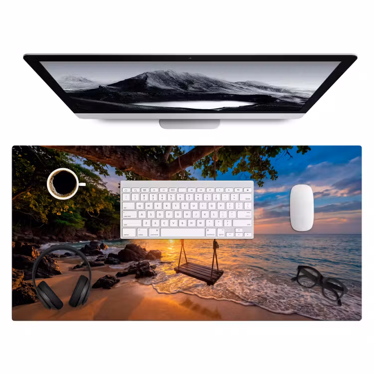 Schommel - Strand - Zonsondergang - Natuur - Oranje Muismat XXL klein -3d