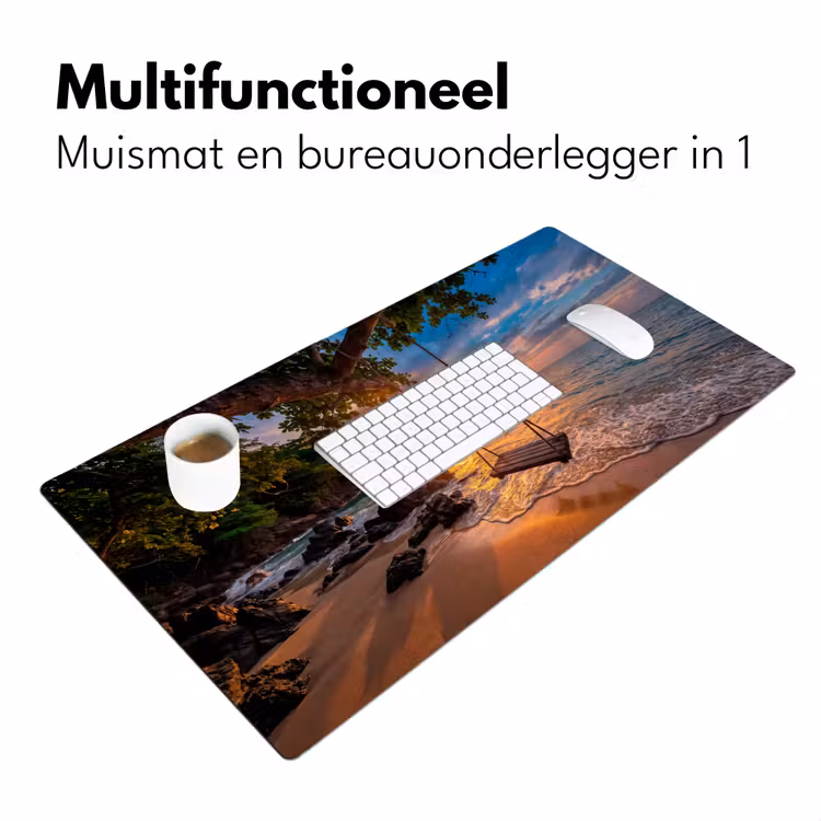 Schommel - Strand - Zonsondergang - Natuur - Oranje Muismat XXL klein -sfeer4