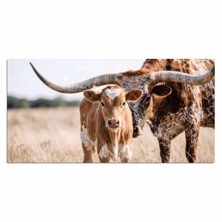 Texas Longhorn - Kalf - Weide - Dieren Muismat XXL klein -3d_leeg