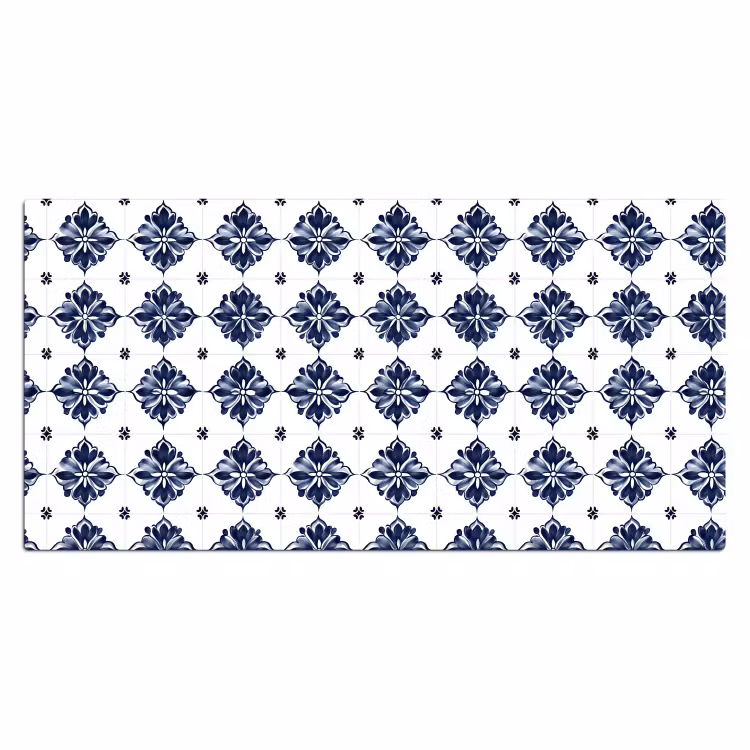 Tegelmotief - Blauw - Wit - Bloem Muismat XXL klein 681 -3d_leeg