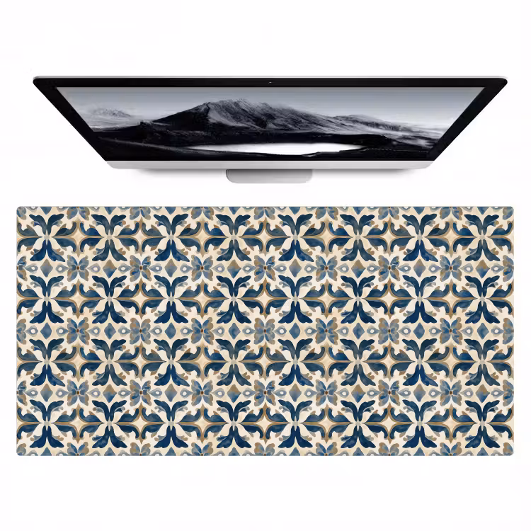 Tegel - Patroon - Blauw - Beige Muismat XXL klein 681 -zzz3d
