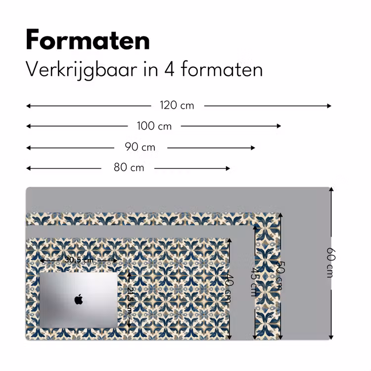 Tegel - Patroon - Blauw - Beige Muismat XXL klein 681 -sfeer5