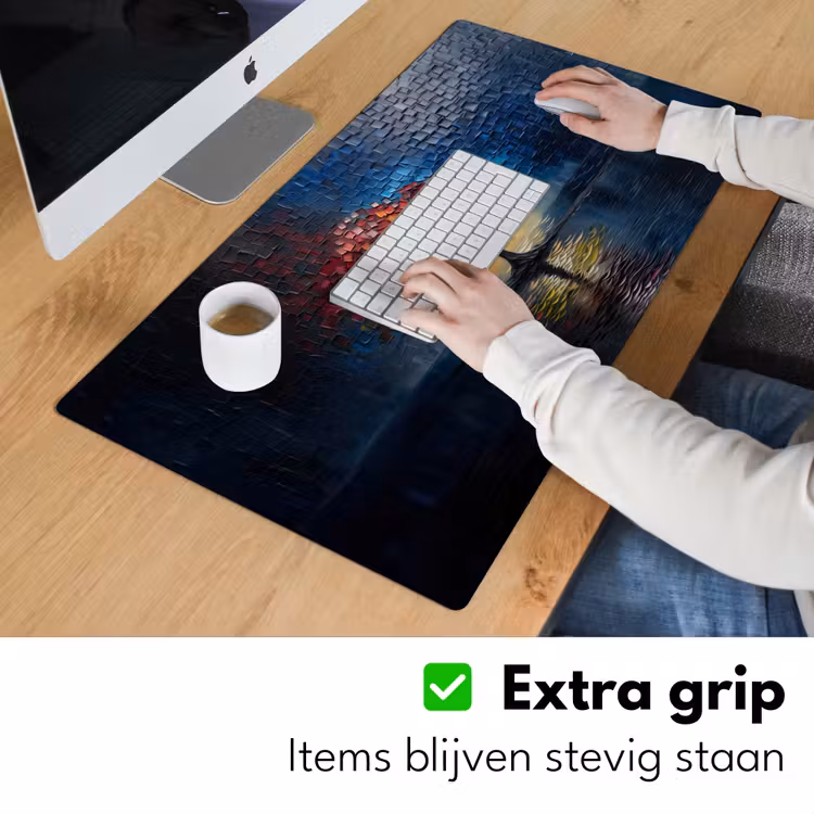Boom - Blauw - Bladeren - Vakken Muismat XXL klein -sfeer3