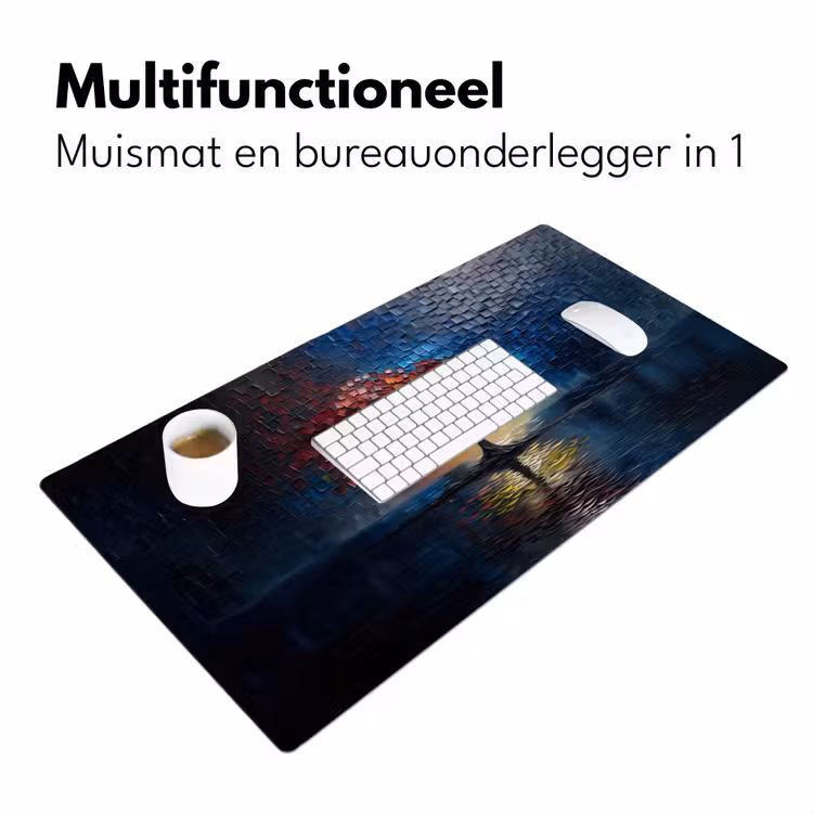 Boom - Blauw - Bladeren - Vakken Muismat XXL klein -sfeer4