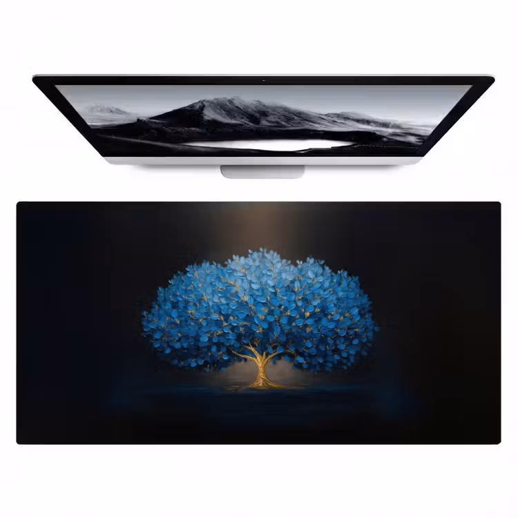 Boom - Blauw - Bladeren - Penseelstreken Muismat XXL klein -zzz3d