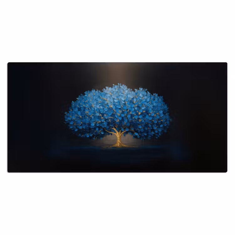 Boom - Blauw - Bladeren - Penseelstreken Muismat XXL klein -3d_leeg