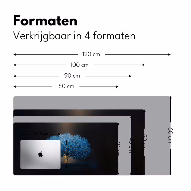 Boom - Blauw - Bladeren - Penseelstreken Muismat XXL klein -sfeer5