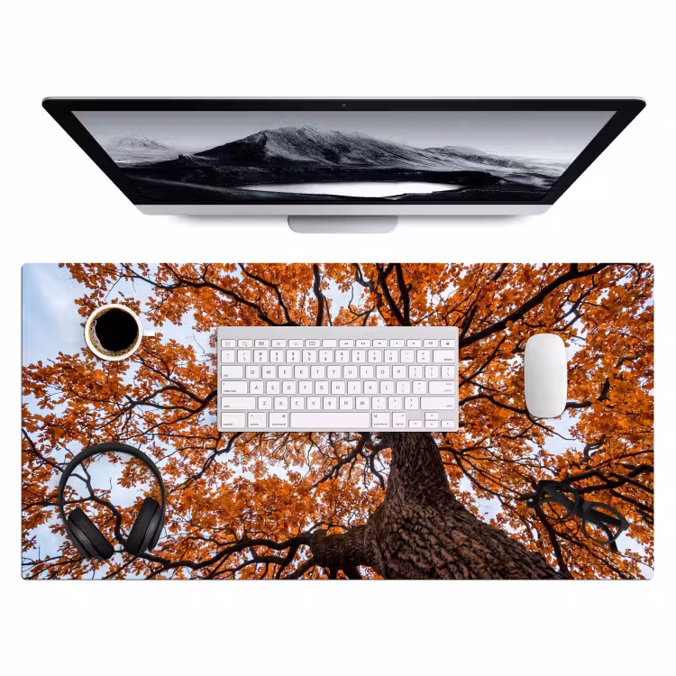 Boom - Bladerdak - Herfst - Oranje - Sfeervol Muismat XXL klein -3d