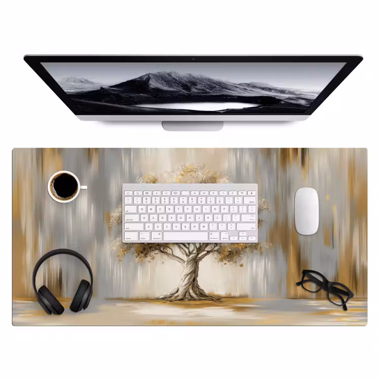 Boom - Bladeren - Abstract - Wit Muismat XXL klein -3d